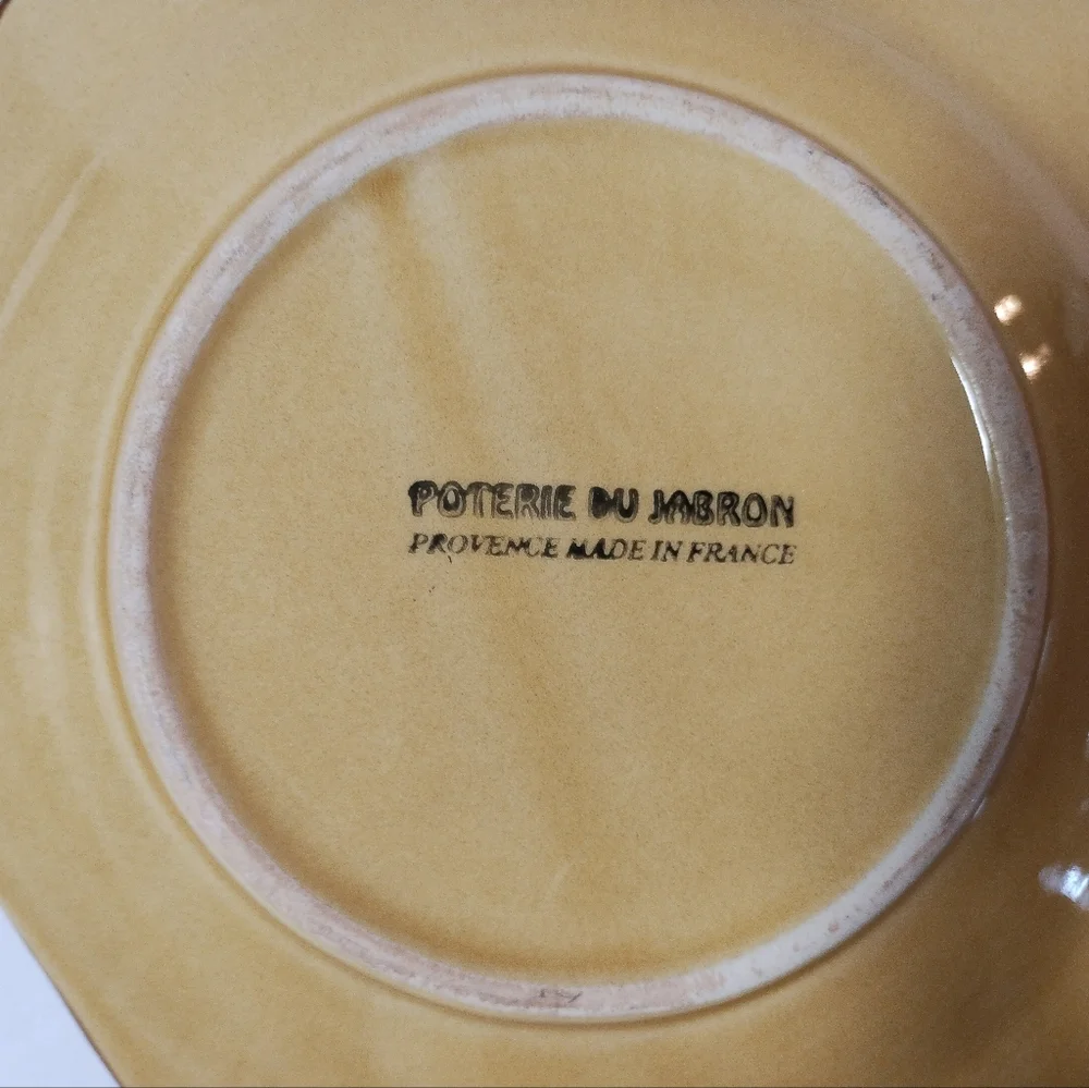 2 Vintage POTERIE du JABRON French Pottery Mustard Yellow Olive Fish Platter 10”